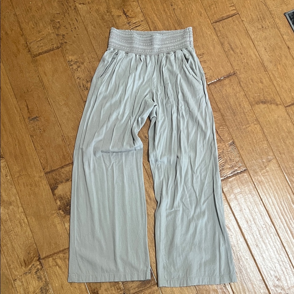 Rewash Tan Wide-Leg Smocked Waist Pants